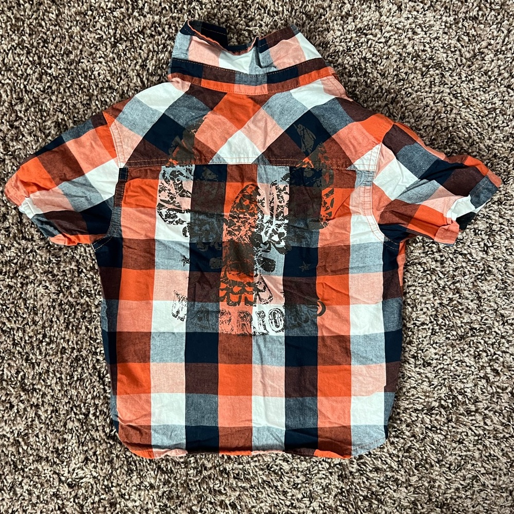 Greendog orange, blue, gray short sleeve collared button down with grey t-shirt
